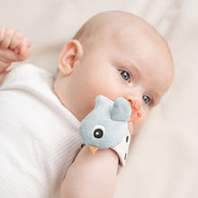 Load image into Gallery viewer, Baby playing with Done by Deer Wrist Rattles Happy Clouds - 2 Pack Blue