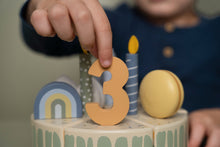 Load image into Gallery viewer, boy playing with Little Dutch Wooden Birthday Cake - Blue