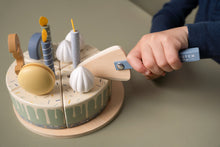 Load image into Gallery viewer, boy playing with Little Dutch Wooden Birthday Cake - Blue