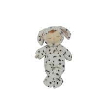 Load image into Gallery viewer, Plush toy resembling a baby in a dalmatian costume on a black background