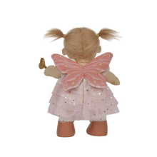 Load image into Gallery viewer, Doll with pink fairy wings and dress on a white background
