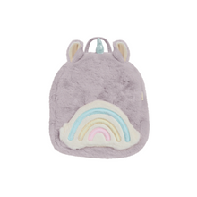 Load image into Gallery viewer, Plush backpack with rainbow design on a white background