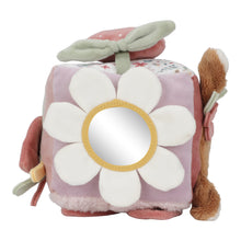 Load image into Gallery viewer, Children's soft toy cube with floral and bird design on a white background