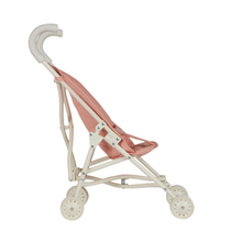 Load image into Gallery viewer, White baby stroller with pink canopy on a white background