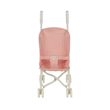 Load image into Gallery viewer, White baby stroller with pink canopy on a white background