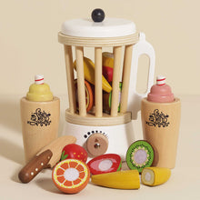 Load image into Gallery viewer, Wooden toy kitchen set with fruits and a container on a beige background