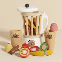 Load image into Gallery viewer, Set of wooden toy fruits and kitchen items on a beige background
