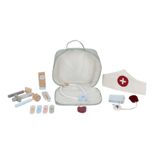 Load image into Gallery viewer, Children's medical play set with toy stethoscope, bandages, and nurse's hat