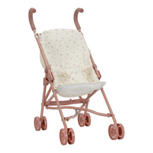Load image into Gallery viewer, Pink baby stroller with a white cushion on a white background