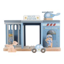 Load image into Gallery viewer, Toy police station set with car, helicopter, and figures