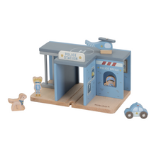 Load image into Gallery viewer, Wooden toy police station with car and figures