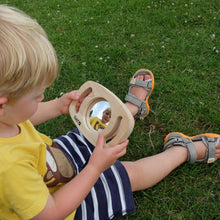 Load image into Gallery viewer, TickiT Hand held wooden mirror for baby babies toddler sensory looking at reflection educational toy