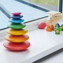 Load image into Gallery viewer, Rainbow Wooden Buttons TickiT Stacking Shapes Sensory Rainbow educational Disk Disc Construction Colour button Balancing