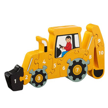 Load image into Gallery viewer, Yellow Digger 1-10 Jigsaw Wooden toys, educational toys, preschool toys, colours, counting, animals, jigsaw, shape sorter, learning, learning through play, pre school, toddler toys, jigsaw wooden pieces numbered 1-10. Children count. puzzle develop skills: Concentration and persistence Fine motor skills Hand eye coordination Logical thinking Matching and sorting Numeracy skills Problem solving skills Sense of achievement Shape and colour recognition fair trade Lanka Kade Good Little Egg
