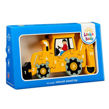 Load image into Gallery viewer, Yellow Digger 1-10 Jigsaw Wooden toys, educational toys, preschool toys, colours, counting, animals, jigsaw, shape sorter, learning, learning through play, pre school, toddler toys, jigsaw wooden pieces numbered 1-10. Children count. puzzle develop skills: Concentration and persistence Fine motor skills Hand eye coordination Logical thinking Matching and sorting Numeracy skills Problem solving skills Sense of achievement Shape and colour recognition fair trade Lanka Kade Good Little Egg