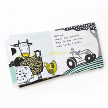 Load image into Gallery viewer, Sound Book Moo Cluck, Baa! Wee Gallery Sound Sensory Noisy Noise educational Book Black and white Animals