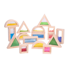 Load image into Gallery viewer, Sensory Block Set Wooden Water Touch TickiT Sound Shape Sensory Sand Glitter Filled educational Construction Colour Blocks Beads