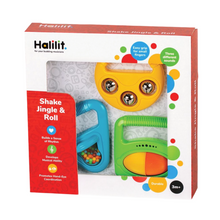 Load image into Gallery viewer, Musical Shapes Gift Set Halilit Sound Shapes Shaker set Sensory Rattle Musical Music Hand eye coordination hand eye co-ordination Haililit educational Creativity Creative Colour Bell