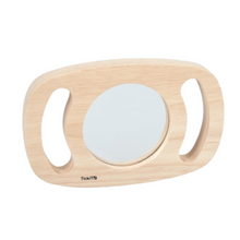 Load image into Gallery viewer, TickiT Hand held wooden mirror for baby babies toddler sensory looking at reflection educational toy