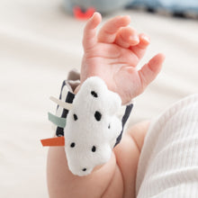 Load image into Gallery viewer, Baby playing with Done by Deer Wrist Rattles Happy Clouds - 2 Pack Blue

