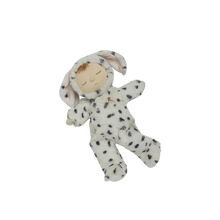 Load image into Gallery viewer, Stuffed toy resembling a baby in a dalmatian costume on a black background

