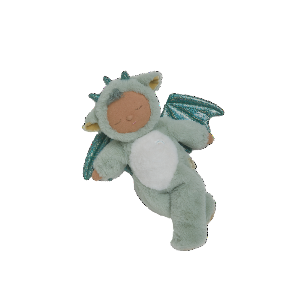 Plush toy of a baby dragon on a white background