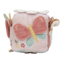 Load image into Gallery viewer, Children&#39;s soft toy cube with floral and bird design on a white background
