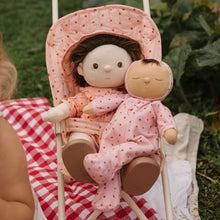 Load image into Gallery viewer, Sollie_Strolley_Strawberry_Lifestyle_1 stroller with 2 dolls in
