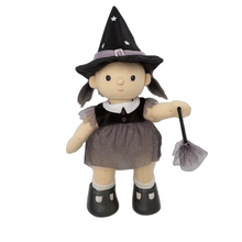 Load image into Gallery viewer, Wendy witch ollie ella doll dressed as a witch with a broom on a white background

