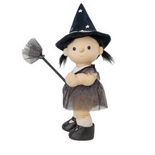 Load image into Gallery viewer, Wendy witch ollie ella doll dressed as a witch with a broom on a white background

