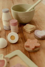 Load image into Gallery viewer, little dutch wooden Baking set. Set of toy baking items including a rolling pin, bowls, and a tray with cookies
