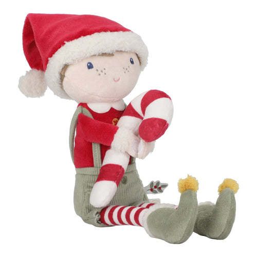 Plush toy Little Dutch Jim with a Santa hat and candy cane