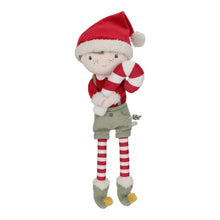 Load image into Gallery viewer, Plush toy Little Dutch Jim with a Santa hat and candy cane
