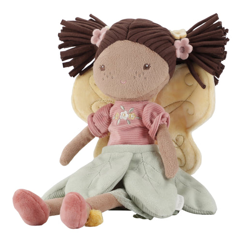 Little Dutch Fairy Garden Evi Plush toy with a girl wearing a pink shirt and green skirt on a white background