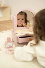 Load image into Gallery viewer, Child playing with a pink vanity set and mirror
