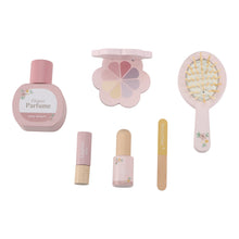 Load image into Gallery viewer, Set of children&#39;s makeup and grooming items including a perfume bottle, compact mirror, brush, and lip balm
