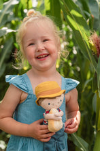 Load image into Gallery viewer, girl playing wih Little dutch Farmer Cuddle Doll Jim
