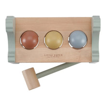Load image into Gallery viewer, Wooden toy with three coloured balls and a mallet, branded &#39;Little Dutch&#39;, on a white background.
