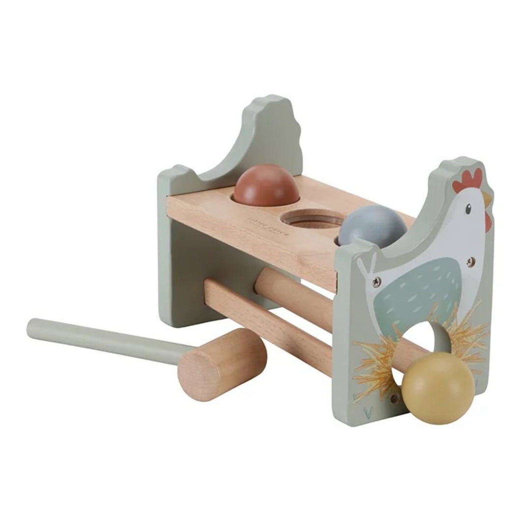 Hammer bench Wooden toy with a chicken design and with Rolling Balls 