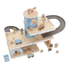 Load image into Gallery viewer, Little Dutch Parking Garage Wooden toy parking garage with cars and track on a white background
