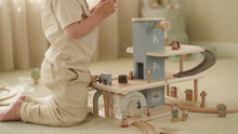 Load and play video in Gallery viewer, Little Dutch Parking Garage Wooden toy parking garage with cars and track
