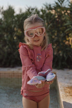 Load image into Gallery viewer, Child playing with Little dutch Dreamy Mermaid Dive Figures Set of three ocean-themed weighted learn to swim aids: a mermaid, a starfish, and a seahorse

