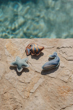 Load image into Gallery viewer, Little dutch Ocean World Dive Figures Set of three ocean-themed weighted learn to swim aids: a whale, a starfish, and a fish
