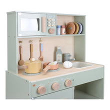 Load image into Gallery viewer, Children&#39;s play kitchen set with various utensils and appliances on a white background
