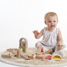 Load image into Gallery viewer, Rainbow Block Set Wooden TickiT Stacking Shapes Shape Sensory Hand eye coordination educational Construction Colour Blocks Balancing
