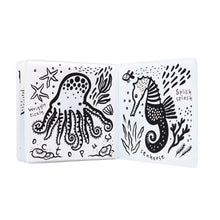 Load image into Gallery viewer, Colour me - Who&#39;s in the ocean Book Wee Gallery Water Toy Sensory Physical Play observe educational Colour Book Black and white Bath Animals

