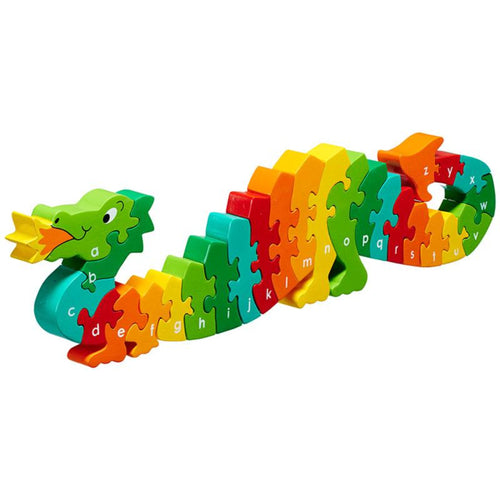 Dazzle the Dragon a-z Jigsaw Wooden toys, educational toys, preschool toys, colours, counting, letters animals, jigsaw, shape sorter, learning, learning through play, pre school, toddler toys, jigsaw wooden pieces numbered a-z. Children count. puzzle develop skills: Concentration and persistence Fine motor skills Hand eye coordination Logical thinking Matching and sorting Numeracy skills Problem solving skills Sense of achievement Shape and colour recognition fair trade Lanka Kade Good Little Egg