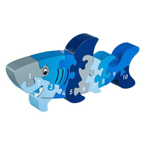  Shark 1-10 Jigsaw Wooden toys, educational toys, preschool toys, colours, counting, animals, jigsaw, shape sorter, learning, learning through play, pre school, toddler toys, jigsaw wooden pieces numbered 1-10. Children count. puzzle develop skills: Concentration and persistence Fine motor skills Hand eye coordination Logical thinking Matching and sorting Numeracy skills Problem solving skills Sense of achievement Shape and colour recognition fair trade Lanka Kade Good Little Egg
