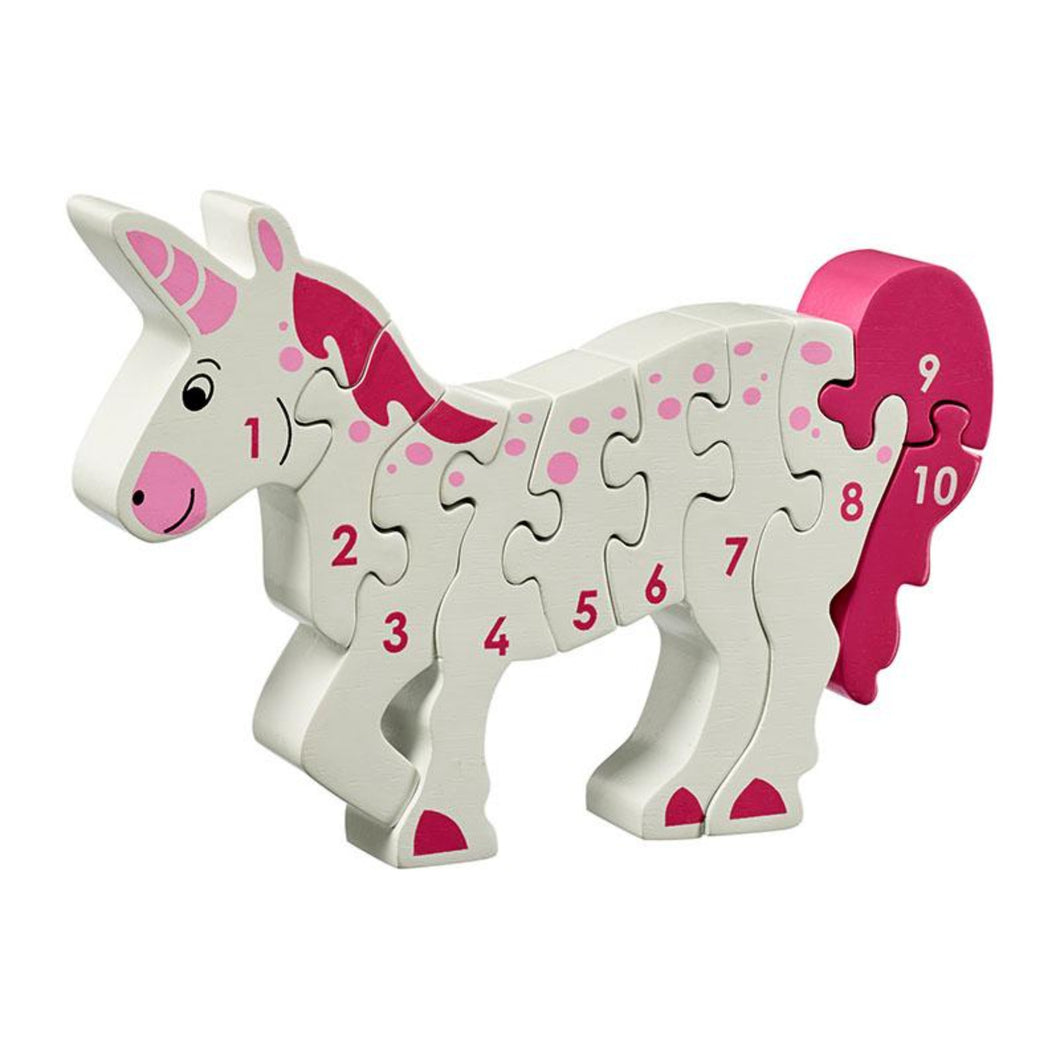 Unicorn 1-10 Jigsaw Wooden toys, educational toys, preschool toys, colours, counting, animals, jigsaw, shape sorter, learning, learning through play, pre school, toddler toys, jigsaw wooden pieces numbered 1-10. Children count. puzzle develop skills: Concentration and persistence Fine motor skills Hand eye coordination Logical thinking Matching and sorting Numeracy skills Problem solving skills Sense of achievement Shape and colour recognition fair trade Lanka Kade Good Little Egg