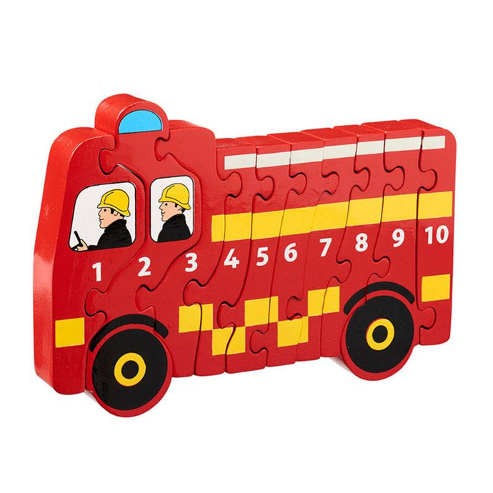  Fire Engine 1-10 Jigsaw Wooden toys, educational toys, preschool toys, colours, counting, animals, jigsaw, shape sorter, learning, learning through play, pre school, toddler toys, jigsaw wooden pieces numbered 1-10. Children count. puzzle develop skills: Concentration and persistence Fine motor skills Hand eye coordination Logical thinking Matching and sorting Numeracy skills Problem solving skills Sense of achievement Shape and colour recognition fair trade Lanka Kade Good Little Egg